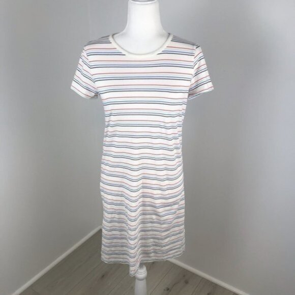 J. Crew White Colorful Striped T Shirt Dress - Picture 1 of 7